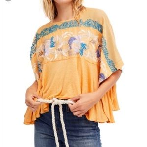 Free People | Love Letter Embroidered Tee | Tangerine/Yellow & Blue